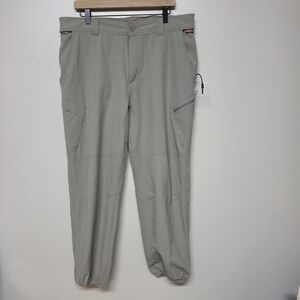 Simms Fishing Pants Mens XL Tan Nylon Stretch Outdoor Hiking Cargo Zip Pockets